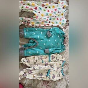 Okie Dokie Kids One Pieces Footies - Floral, Teal, Cream